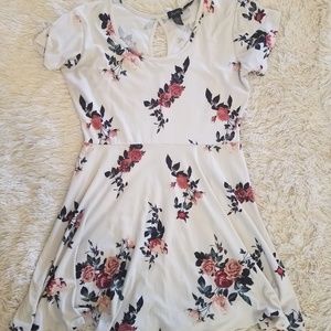 White and Floral Knee Length Dress